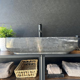 Lavabo de Mármol Negro | Lavabo de Baño de Piedra Natural Hecho a Mano | Lavabo Rectangular Moderno de Mármol