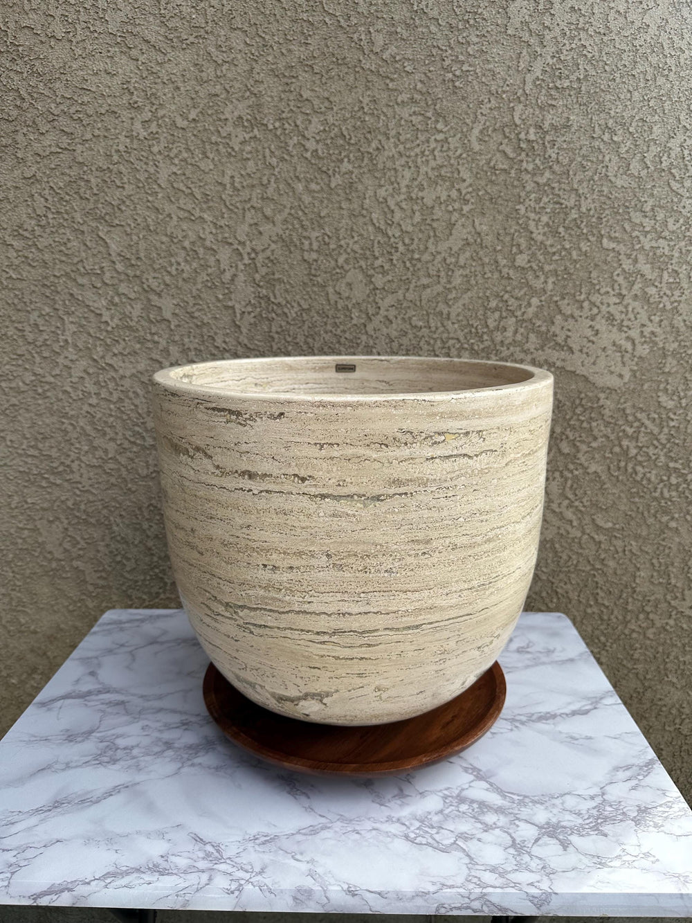 XL Beige Travertine Vessel Sink – Natural Stone Round Bathroom Sink – Luxury Spa Style Countertop Basin – Modern Organic Marble Vanity Sink