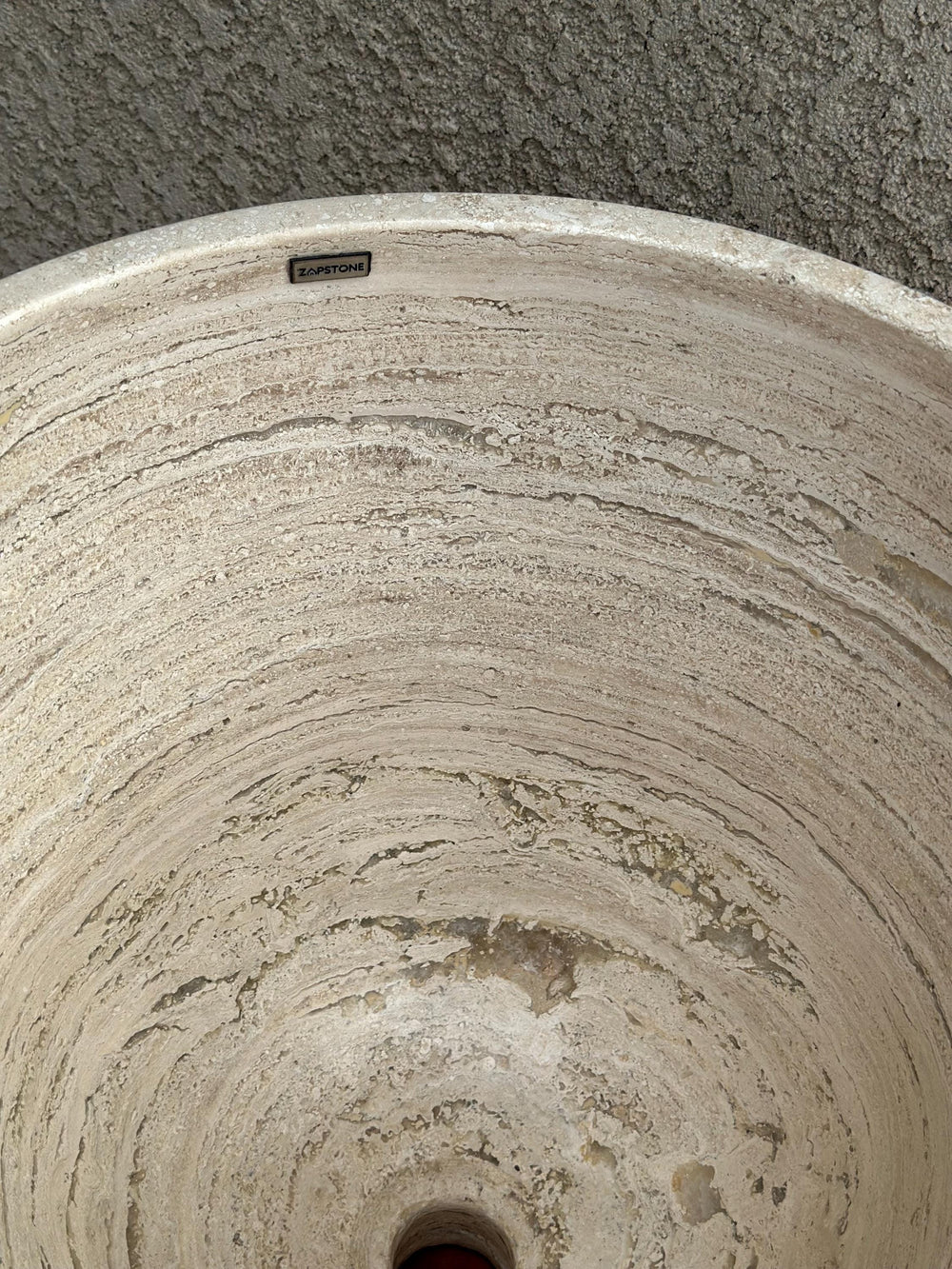 XL Beige Travertine Vessel Sink – Natural Stone Round Bathroom Sink – Luxury Spa Style Countertop Basin – Modern Organic Marble Vanity Sink