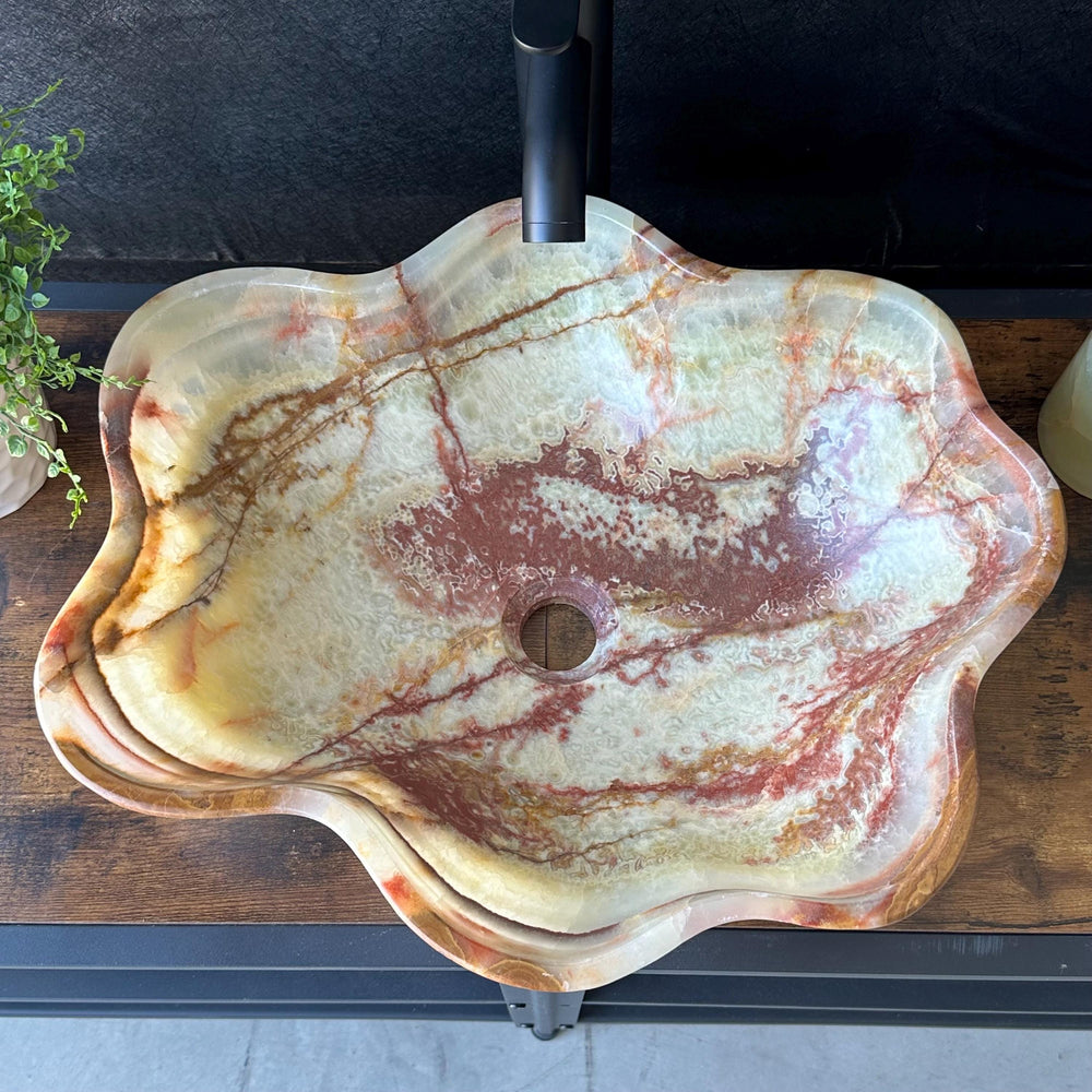 Green Onyx Stone Sink | Natural Stone Vessel Sink | Modern Irregular Handmade Onyx Basin | Luxury Vanity Top Bowl Sink