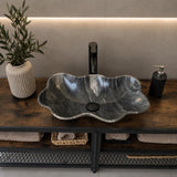 Lavabo de Mármol Gris | Lavabo de Piedra con Borde Ondulado | Lavabo de Mármol Natural | Lavabo Moderno de Lujo