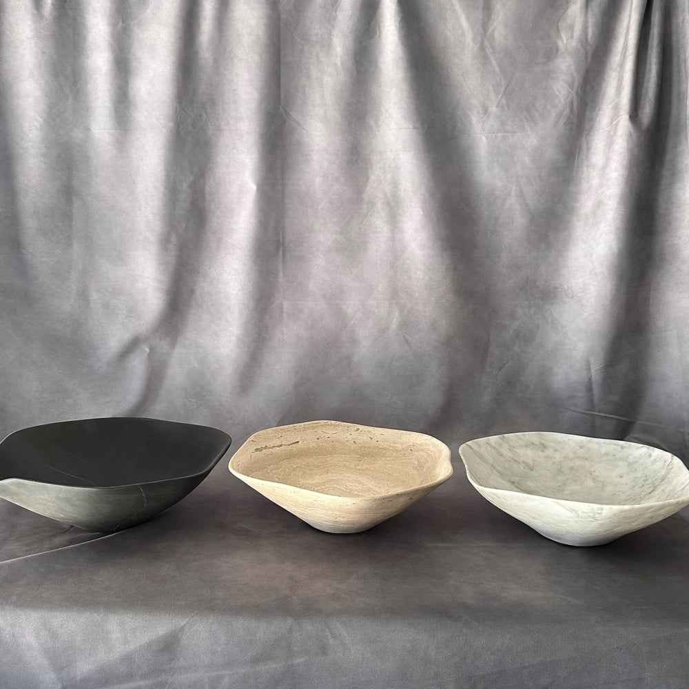 Luxury Marble or Travertine Bowl – Irregular Natural Stone Centerpiece | Handmade Matte Decorative Bowl