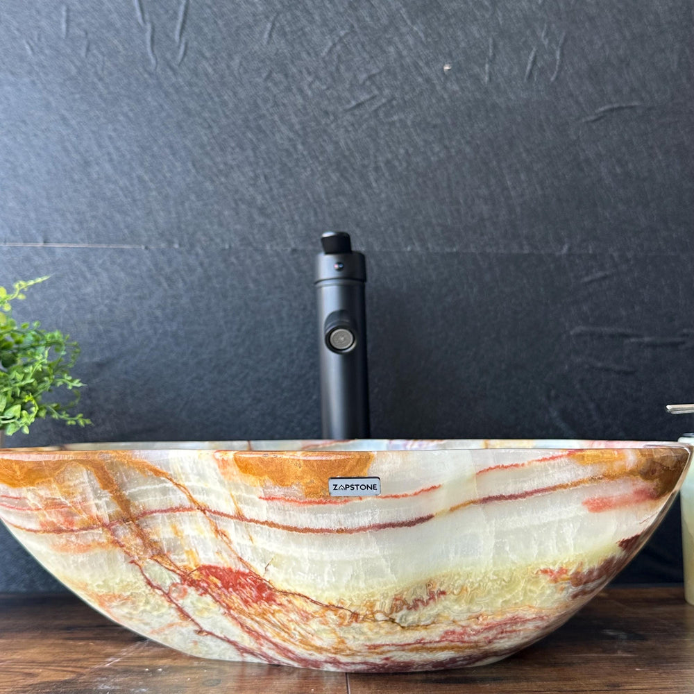Green Onyx Stone Sink | Natural Stone Vessel Sink | Modern Irregular Handmade Onyx Basin | Luxury Vanity Top Bowl Sink