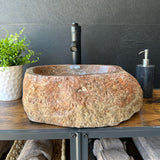 Lavabo de Piedra de Río Rojo, Lavabo de Piedra Natural Hecho a Mano, Lavabo de Lujo, Lavabo Rústico Moderno, Decoración Única (Pieza I)
