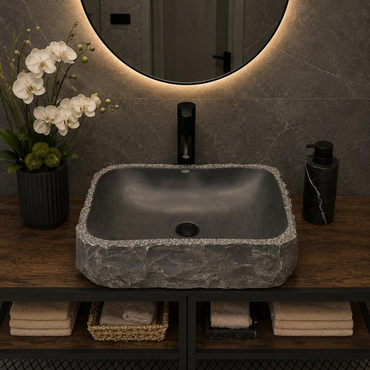 Lavabo Rústico de Mármol Negro (Pieza II)