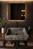 Black Rustic Marble Vessel Sink | Rectangular Handcrafted Natural Stone Bathroom Sink | Luxury Modern Marble Bowl Basin