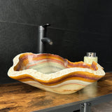 Onyx Rustic Vessel Sink, Natural Stone Bathroom Sink, Handmade Onyx Basin, Luxury Vanity Sink, Irregular Stone Wash Basin (Piece I)