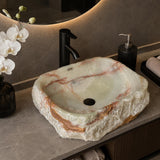 Rustic Green Onyx Bathroom Vessel Sink | Luxury Sink | Unique Hand Carved Onyx Vanity Sink – Natural Stone Bathroom Sink