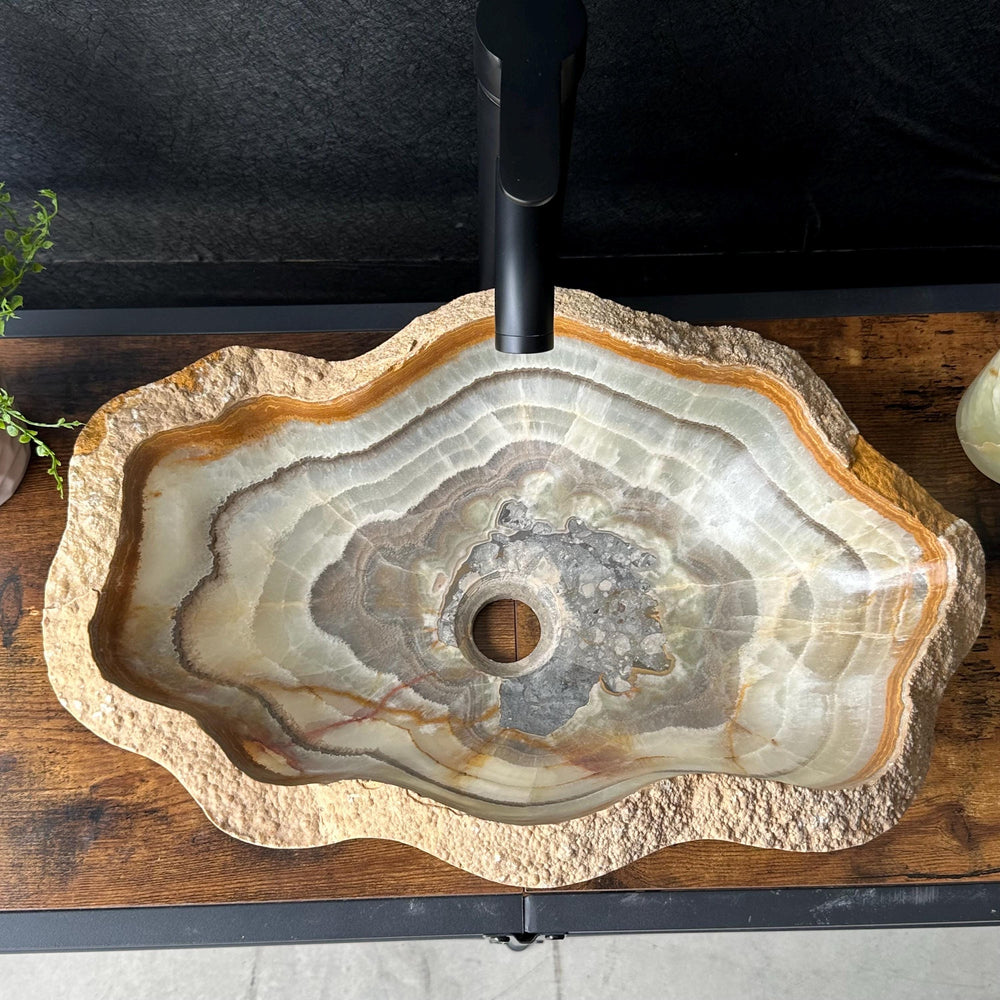 Onyx Rustic Vessel Sink, Natural Stone Bathroom Sink, Handmade Onyx Basin, Luxury Vanity Sink, Irregular Stone Wash Basin