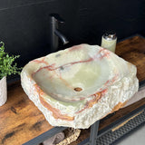 Rustic Green Onyx Bathroom Vessel Sink | Luxury Sink | Unique Hand Carved Onyx Vanity Sink – Natural Stone Bathroom Sink