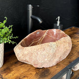 Red River Stone Vessel Sink | Handmade Natural Stone Basin | Raw Stone Over the Counter Sink | Rustic Modern Bathroom