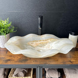 Luxury Onyx Sink, Handmade Natural Stone Vessel Sink, Modern Bathroom Vanity Basin, Sculptural Marble Sink, Translucent Wavy Edge Sink (Piece II)