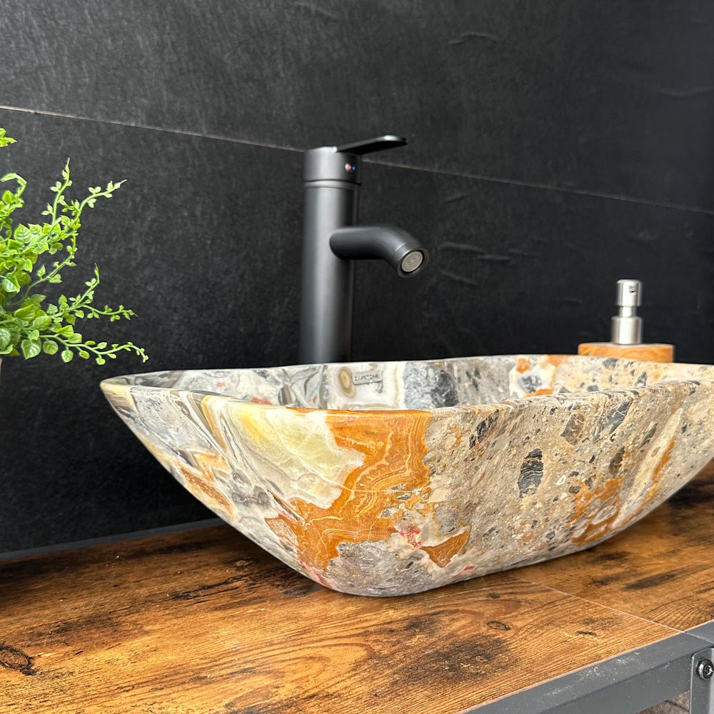 Green Onyx Bathroom Vessel Sink | Luxury Sink | One-of-a-Kind Hand Carved Onyx Bowl Sink – Natural Stone Bathroom Basin