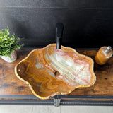 Rustic Onyx Bathroom Vessel Sink | Luxury Sink | Unique Hand Carved Onyx Vanity Sink – Natural Stone Bathroom Sink