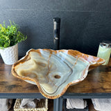 Green Onyx Bathroom Vessel Sink | Live Edge Luxury Sink | One-of-a-Kind Hand Carved Onyx Bowl Sink – Natural Stone Bathroom Basin