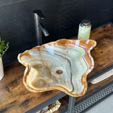 Green Onyx Bathroom Vessel Sink | Live Edge Luxury Sink | One-of-a-Kind Hand Carved Onyx Bowl Sink – Natural Stone Bathroom Basin