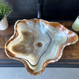 Green Onyx Bathroom Vessel Sink | Live Edge Luxury Sink | One-of-a-Kind Hand Carved Onyx Bowl Sink – Natural Stone Bathroom Basin