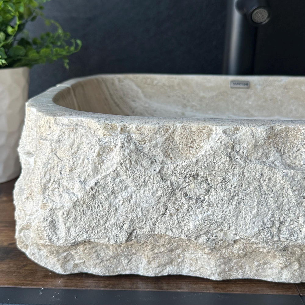 Rustic Travertine Stone Vessel Sink | Natural Rock Bathroom Sink | Handmade Modern Vanity Basin | One of a Kind Stone Sink | Wabi Sabi