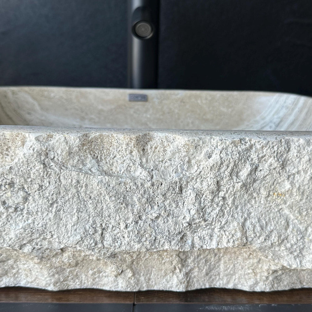 Rustic Travertine Stone Vessel Sink | Natural Rock Bathroom Sink | Handmade Modern Vanity Basin | One of a Kind Stone Sink | Wabi Sabi