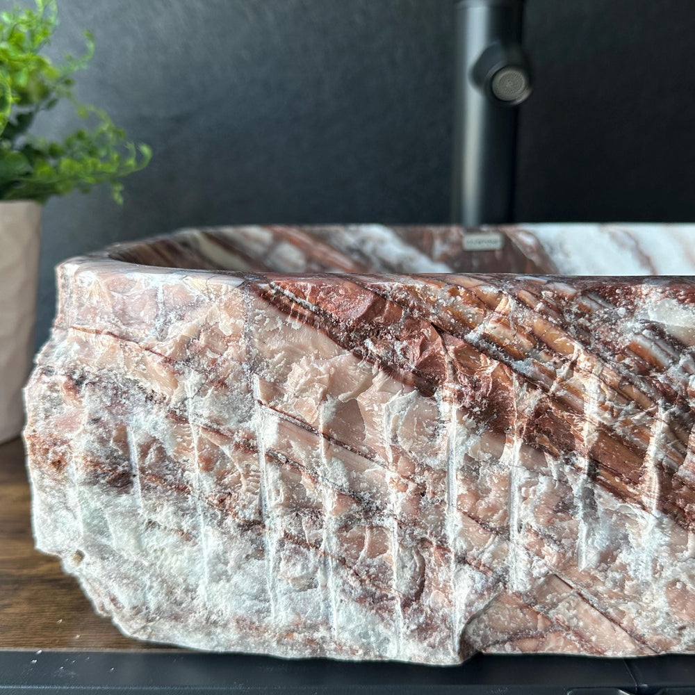 Rustic Squared Onyx Vessel Sink | Rare Natural Stone Bathroom Sink | Handmade Vanity Sink | Luxury