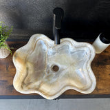 Beige Onyx Sink, Handmade Natural Stone Vessel Sink, Modern Bathroom Vanity Basin, Sculptural Marble Sink, Translucent Wavy Edge