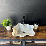 Beige Onyx Sink, Handmade Natural Stone Vessel Sink, Modern Bathroom Vanity Basin, Sculptural Marble Sink, Translucent Wavy Edge