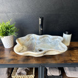 Beige Onyx Sink, Handmade Natural Stone Vessel Sink, Modern Bathroom Vanity Basin, Sculptural Marble Sink, Translucent Wavy Edge