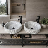 Lavabo de Mármol Blanco, Set de Dos para Baño Principal, Lavabo de Piedra Natural, Lavabo Doble Redondo de Lujo, Lavabo Artesanal