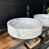 Lavabo de Mármol Blanco, Set de Dos para Baño Principal, Lavabo de Piedra Natural, Lavabo Doble Redondo de Lujo, Lavabo Artesanal