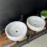 Lavabo de Mármol Blanco, Set de Dos para Baño Principal, Lavabo de Piedra Natural, Lavabo Doble Redondo de Lujo, Lavabo Artesanal