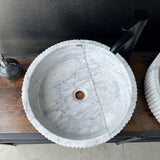 Lavabo de Mármol Blanco, Set de Dos para Baño Principal, Lavabo de Piedra Natural, Lavabo Doble Redondo de Lujo, Lavabo Artesanal