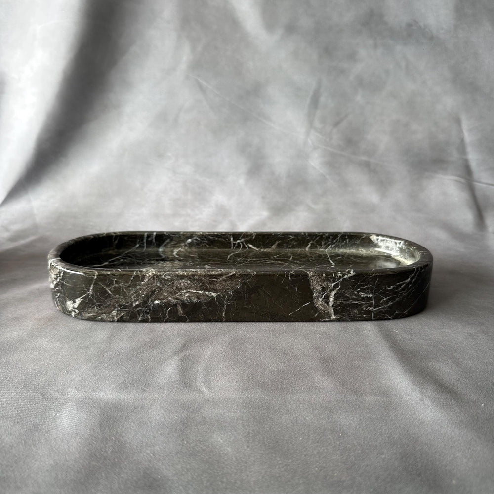 Set of 3 Volcanic Stone Salsa Set with Wooden Spoons and Marble Tray - Handmade Serving Set Natural Stone
