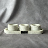 Set of 3 White Marble Natural Stone Salsa Set and Marble Tray - Handmade Serving Set Natural Stone