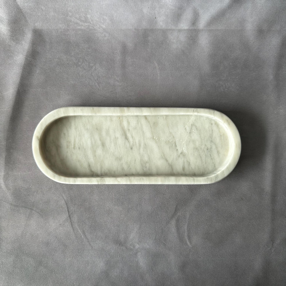 Set of 3 White Marble Natural Stone Salsa Set and Marble Tray - Handmade Serving Set Natural Stone