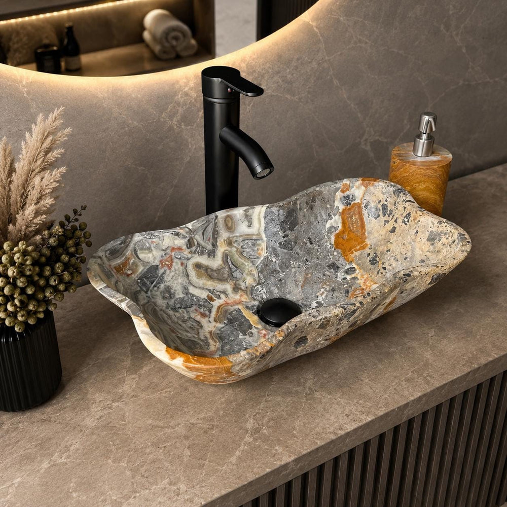 Green Onyx Bathroom Vessel Sink | Luxury Sink | One-of-a-Kind Hand Carved Onyx Bowl Sink – Natural Stone Bathroom Basin