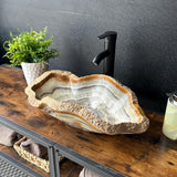 Onyx Rustic Vessel Sink, Natural Stone Bathroom Sink, Handmade Onyx Basin, Luxury Vanity Sink, Irregular Stone Wash Basin