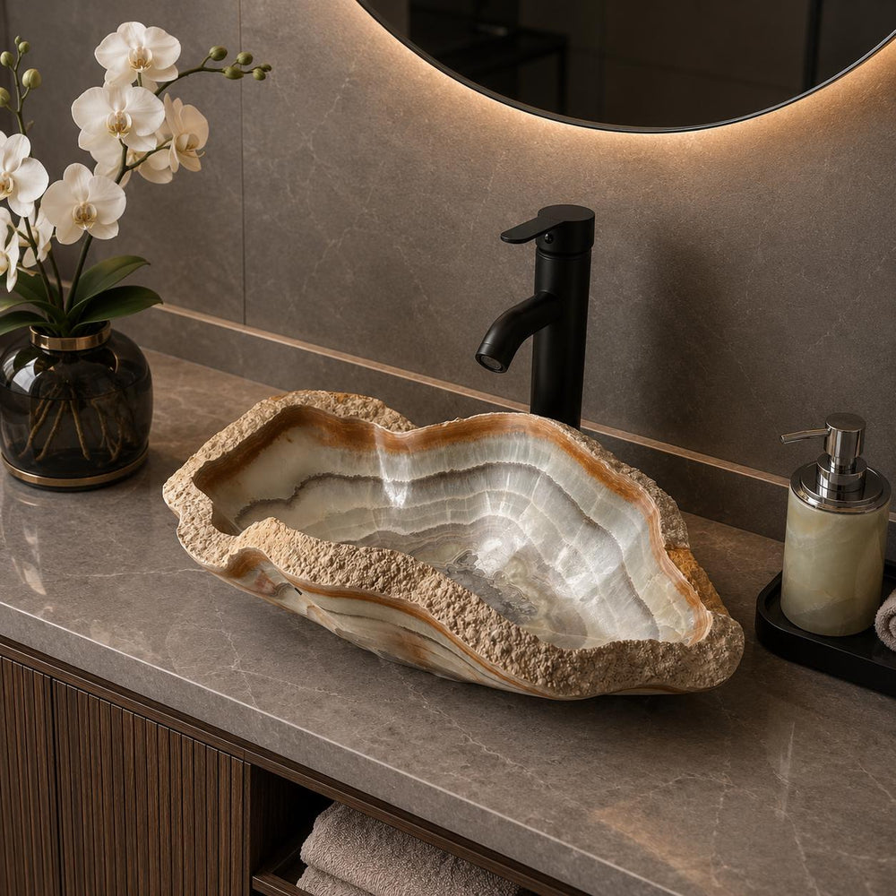 Onyx Rustic Vessel Sink, Natural Stone Bathroom Sink, Handmade Onyx Basin, Luxury Vanity Sink, Irregular Stone Wash Basin