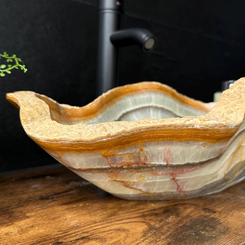 Onyx Rustic Vessel Sink, Natural Stone Bathroom Sink, Handmade Onyx Basin, Luxury Vanity Sink, Irregular Stone Wash Basin