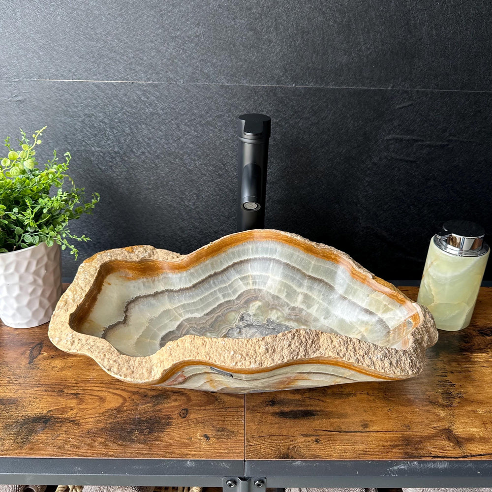 Onyx Rustic Vessel Sink, Natural Stone Bathroom Sink, Handmade Onyx Basin, Luxury Vanity Sink, Irregular Stone Wash Basin