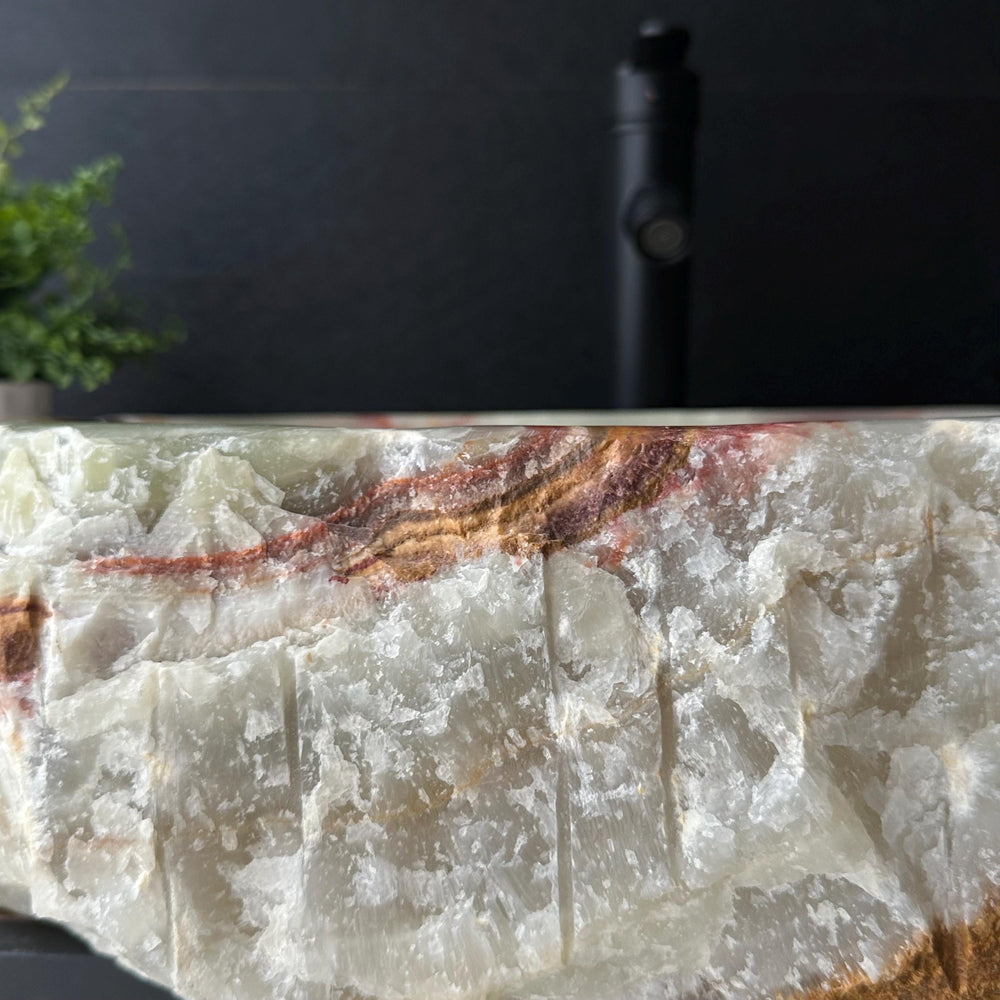 Rustic Green Onyx Bathroom Vessel Sink | Luxury Sink | Unique Hand Carved Onyx Vanity Sink – Natural Stone Bathroom Sink