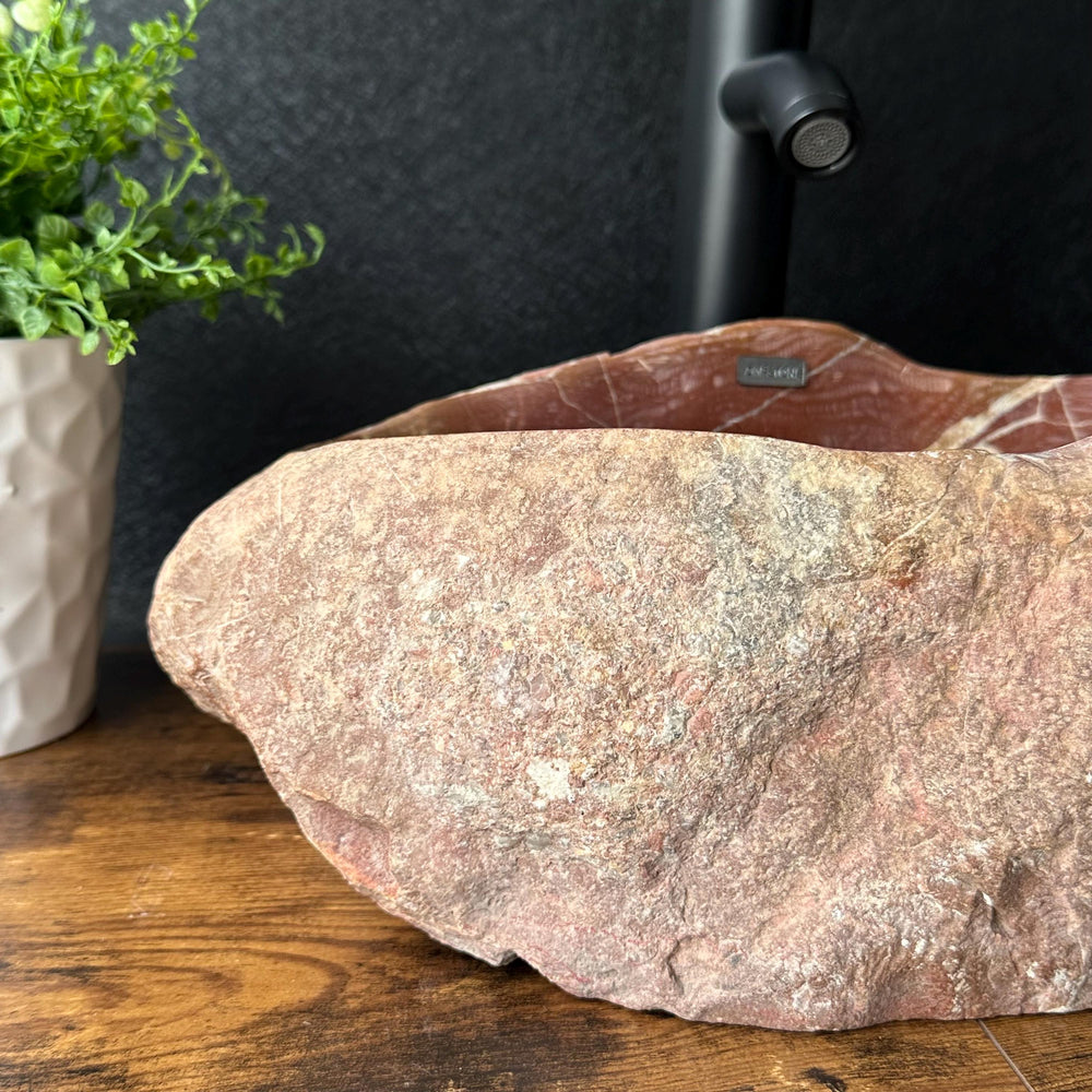 Red River Stone Vessel Sink | Handmade Natural Stone Basin | Raw Stone Over the Counter Sink | Rustic Modern Bathroom