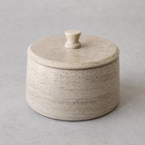Travertine Jewelry Box, Handmade Stone Container, Luxury Cotton Round Holder, Vanity Decor, Hand Carved Trinket Box