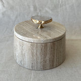 Marble & Travertine Storage Jar with Lid, Luxury Vanity Container, Knob Jewelry Box, Elegant Bathroom Decor, Coffee Table Accent