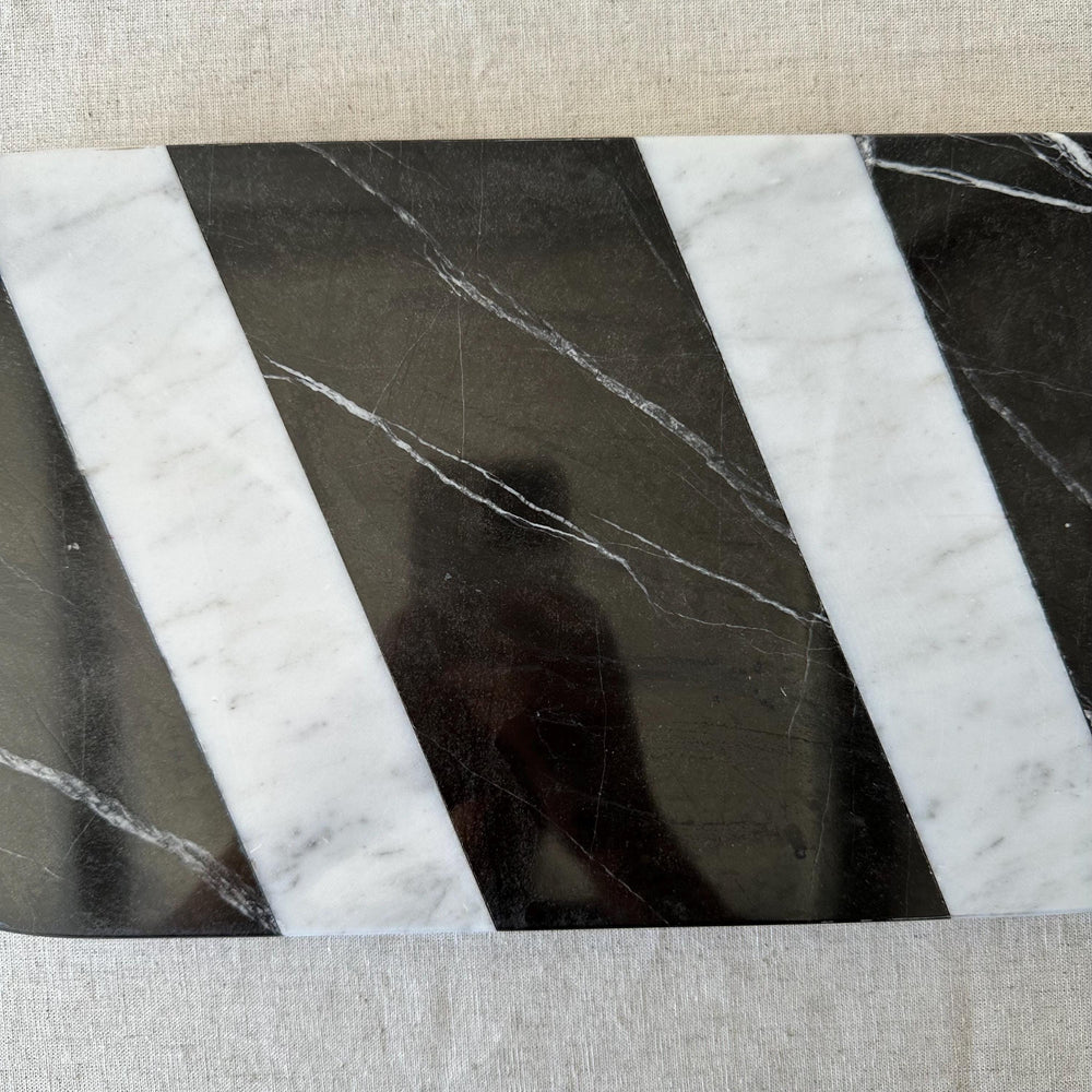 Striped Marble Serving Board with Handles – Modern Kitchen & Entertaining Tray | Charcuterie Board | Handcrafted Natural Stone Serving Tray