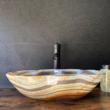 Banded Onyx Bathroom Vessel Sink | Luxury Sink | One-of-a-Kind Hand Carved Onyx Bowl Sink – Natural Stone Bathroom Basin