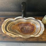 Banded Onyx Bathroom Vessel Sink | Luxury Sink | One-of-a-Kind Hand Carved Onyx Bowl Sink – Natural Stone Bathroom Basin