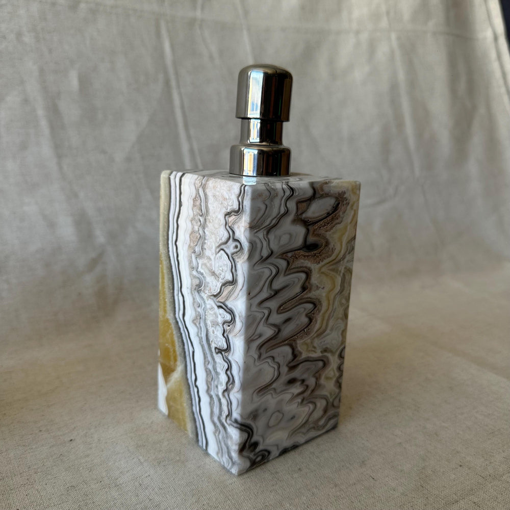 Zebra Onyx Set-5 Piece Handmade Luxury Bath Accessories, Soap Dispenser, Tray, Toothbrush Holder, Cotton Swab Holder, Cotton Round