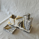 Zebra Onyx Set-5 Piece Handmade Luxury Bath Accessories, Soap Dispenser, Tray, Toothbrush Holder, Cotton Swab Holder, Cotton Round