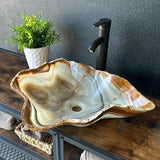 Green Onyx Bathroom Vessel Sink | Live Edge Luxury Sink | One-of-a-Kind Hand Carved Onyx Bowl Sink – Natural Stone Bathroom Basin
