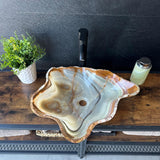 Green Onyx Bathroom Vessel Sink | Live Edge Luxury Sink | One-of-a-Kind Hand Carved Onyx Bowl Sink – Natural Stone Bathroom Basin